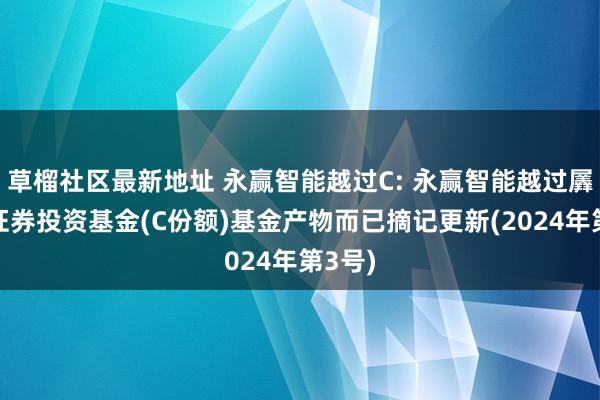 草榴社区最新地址 永赢智能越过C: 永赢智能越过羼杂型证券投资基金(C份额)基金产物而已摘记更新(2024年第3号)