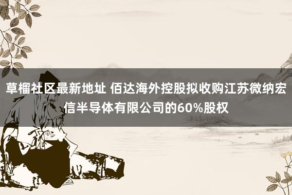 草榴社区最新地址 佰达海外控股拟收购江苏微纳宏信半导体有限公司的60%股权